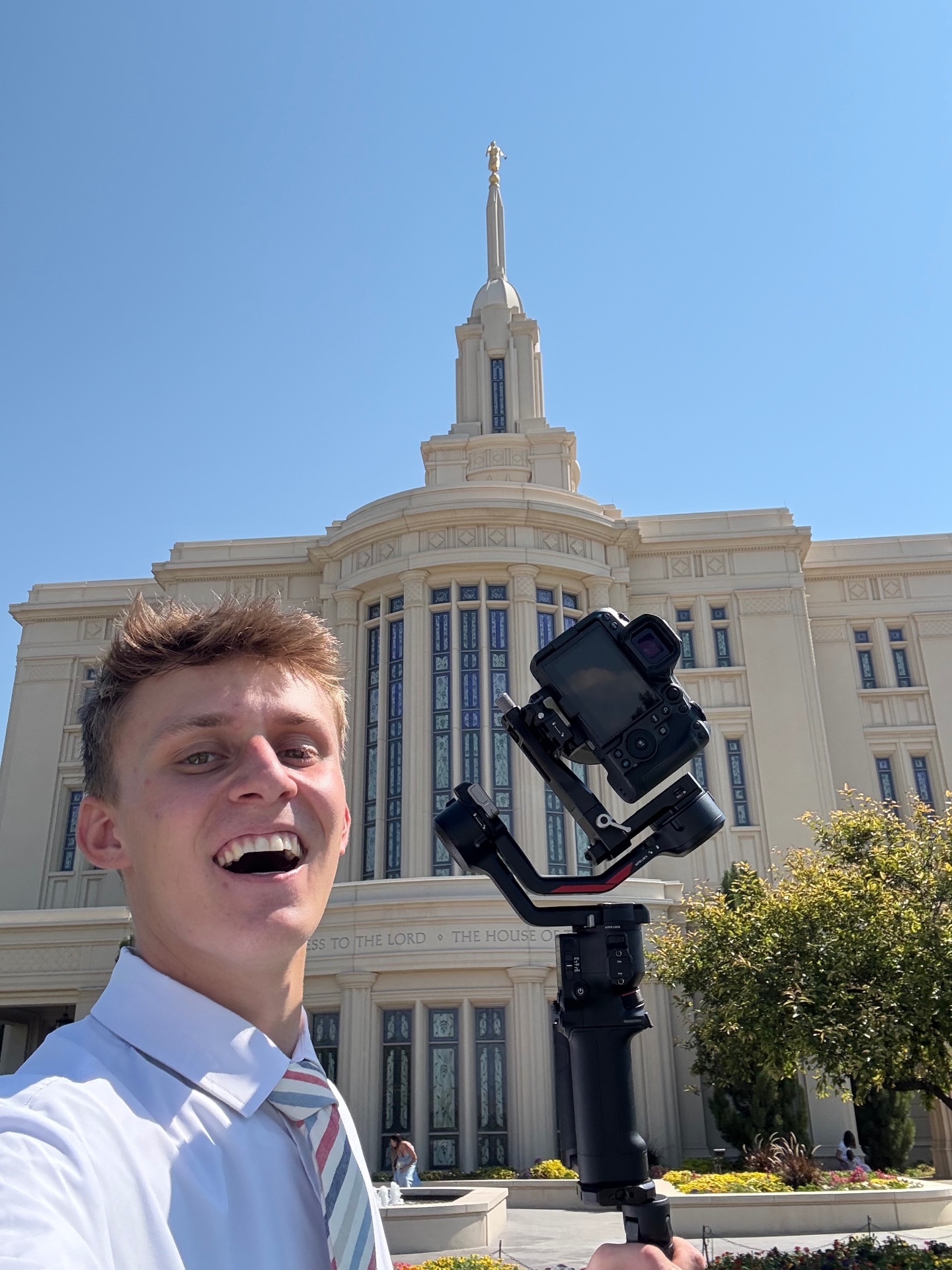 Drew Whimpey filming at temple